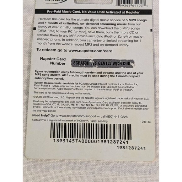 2009 Napster Music Card Download Streaming Best Buy Collectible No Value Green - Picture 8 of 9